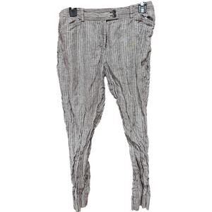 Jones New York Women Cropped Pants 10 Petite Brown White Striped 100 Linen STAIN